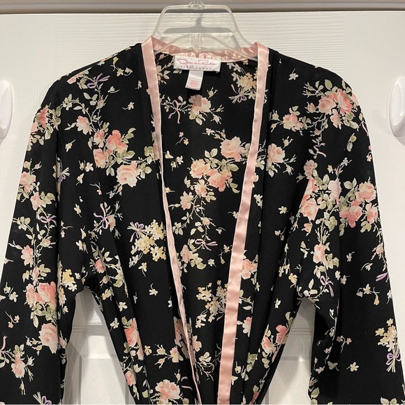 Oscar de la Renta Pink Label Black Floral Kimono Wrap Lace Robe Sleepwear S/M - Picture 3 of 9